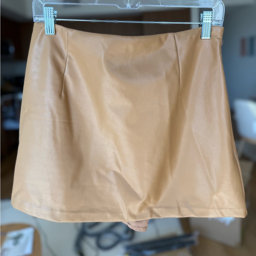 Abercrombie & Fitch Camel Tan Vegan Leather Mini Skort